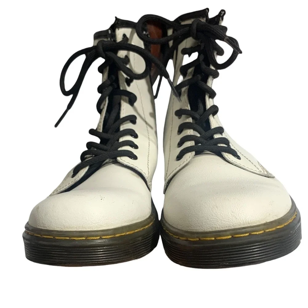 Dr Martens Kids White Zavala J Boots‎ Size 4 US M 5 US L Side Zip Lace Up